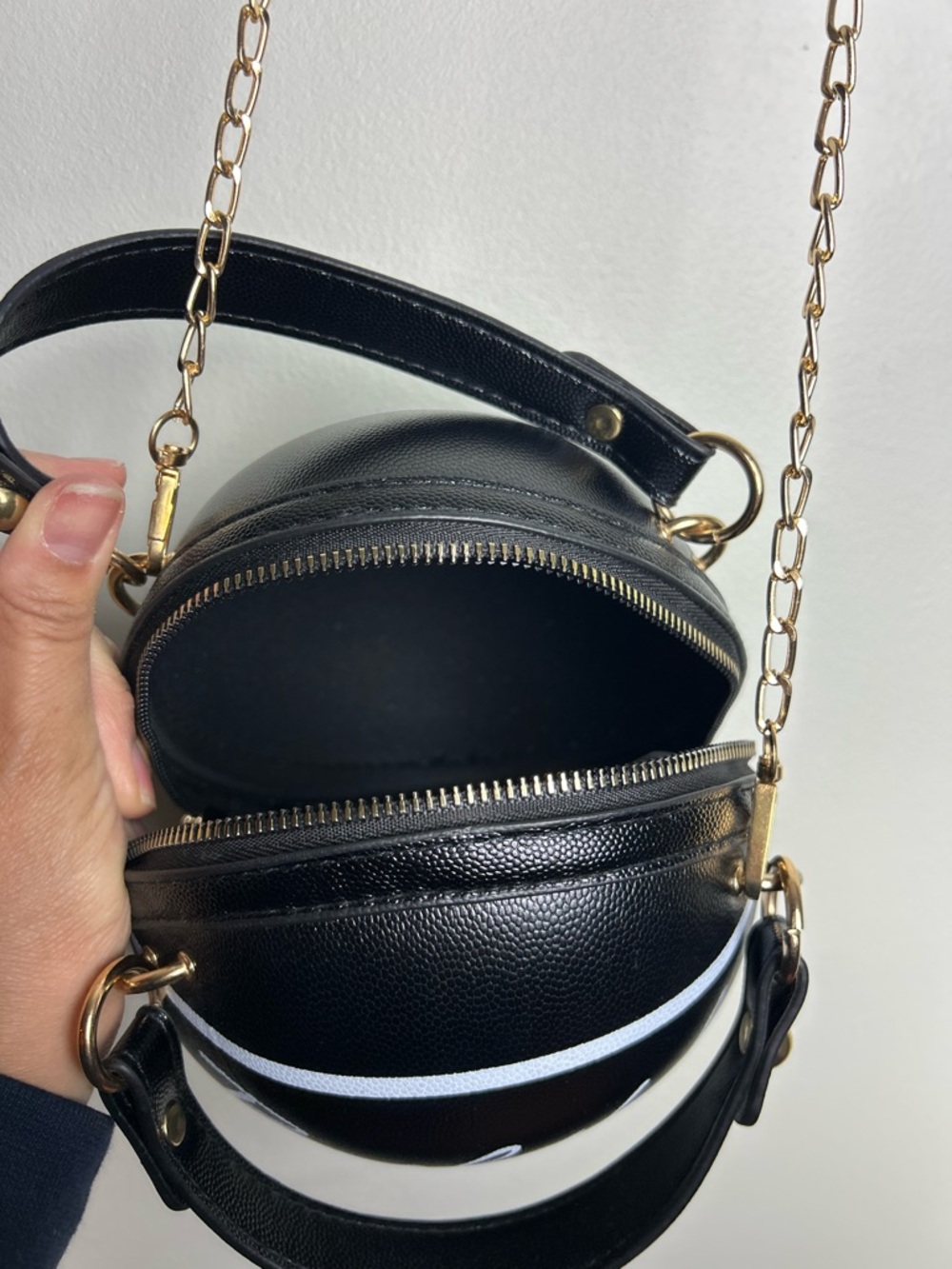 Black 'Basketball' Novelty Crossbody Bag with Gold Chain Strap - Picture 5 of 10